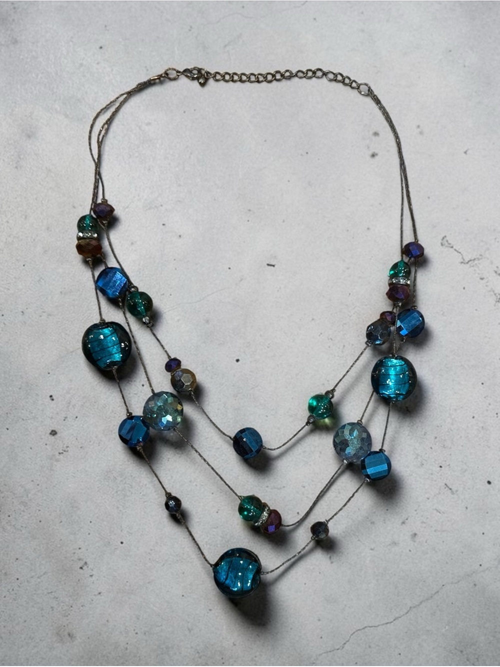 Multi-Strand Jewel Tone Glass Beaded Necklace